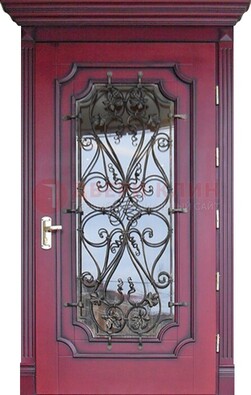 Красная стальная дверь Винорит со стеклом и ковкой ДСК-271 в Ногинске