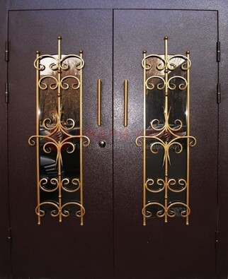 Металлическая дверь с ковкой и остеклением ДСК-49 в Ногинске