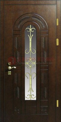Дизайнерская металлическая дверь со стеклом и ковкой ДСК-50 в Ногинске