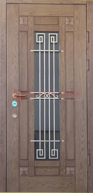 Стандартная железная дверь со стеклом темным и ковкой ДСК-5 в Ногинске
