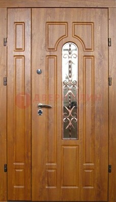Стальная дверь со стеклом и цветной ковкой ДСК-78 для панельного дома в Ногинске