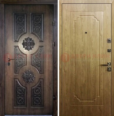Железная коричневая дверь с виноритом и Золотой дуб внутри ДВТ-101 в Ногинске