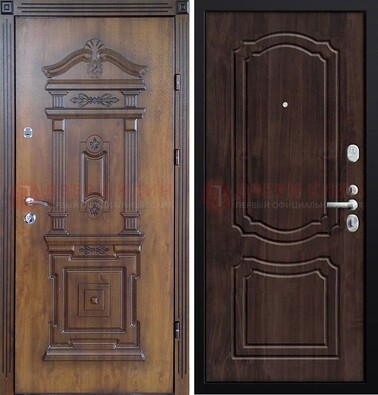 Темная железная филенчатая дверь с виноритом Тисненый орех внутри ДВТ-132 в Курске