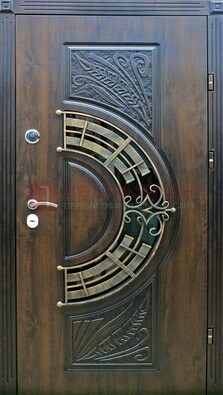 Металлическая филенчатая дверь с виноритом и стеклом ДВТ-144 в Ногинске