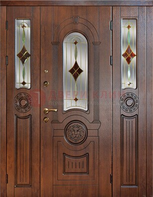 Парадная полуторная дверь с виноритом и витражом ДВТ-172 в Ногинске