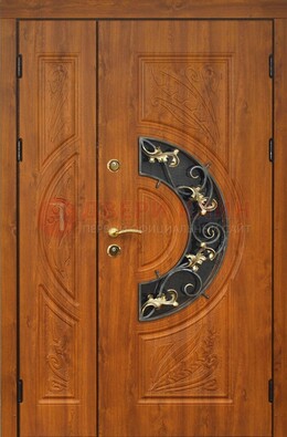 Входная дверь цвета золотой дуб с виноритом и ковкой ДВТ-176 в Ногинске