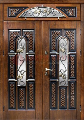 Входная двухстворчатая дверь с виноритом и ковкой ДВТ-183 в Ногинске