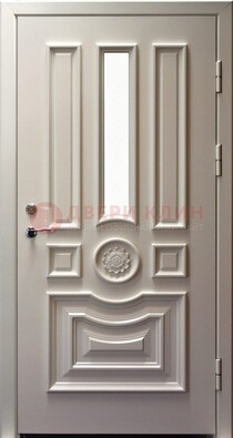 Белая уличная дверь с виноритом и стеклом ДВТ-201 в Ногинске