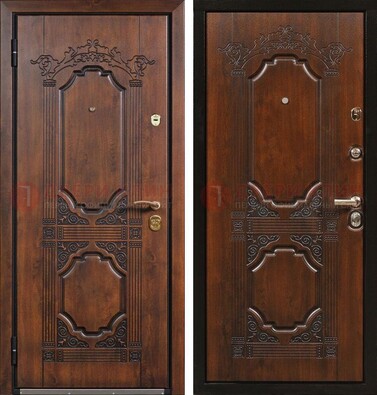 Коричневая железная дверь с виноритом и узором ДВТ-211 в Ногинске