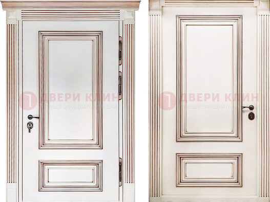 Белая металическая дверь с виноритом для дома ДВТ-239 в Ногинске