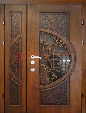 Металлическая дверь с виноритом и резной панелью внутри ДВТ-70 в Ногинске