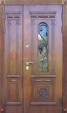 Железная коричневая филенчатая дверь с виноритом и МДФ ДВТ-85 в Ногинске