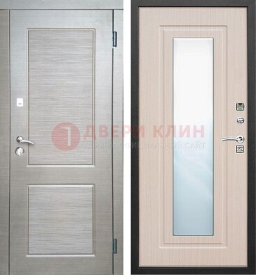 Светлая металлическая филенчатая дверь и МДФ Белый дуб с зеркалом ДЗ-104 в Ногинске