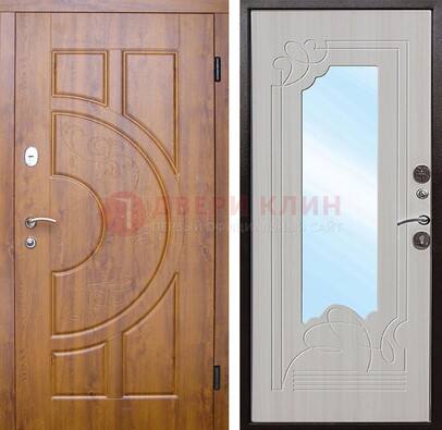 Коричневая металлическая дверь c МДФ с узором и зеркалом ДЗ-105 в Ногинске