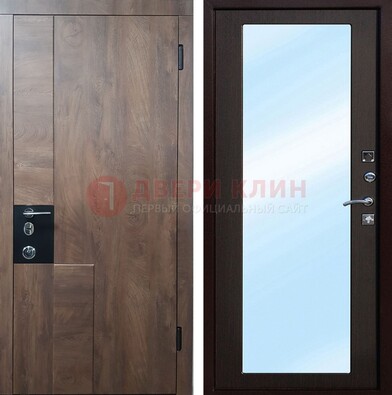 Коричневая металлическая дверь c МДФ с зеркалом ДЗ-106 в Ногинске