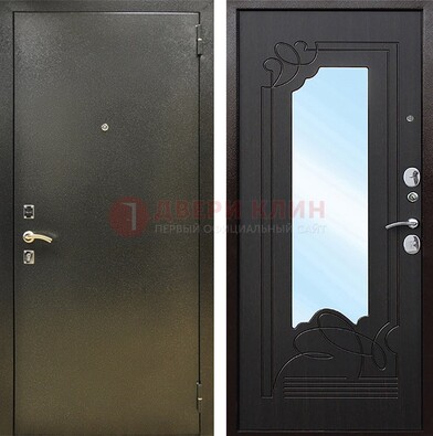 Железная темная дверь c порошковым напылением и МДФ с узором и зеркалом ДЗ-111 в Ногинске