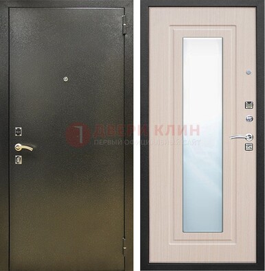 Входная темная дверь c порошковым покрытием и МДФ Белый дуб и зеркалом ДЗ-112 в Ногинске