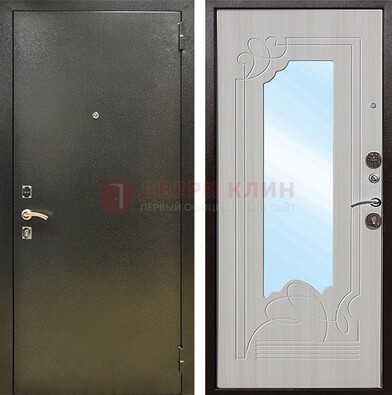 Входная темно-серая дверь c порошковым покрытием и МДФ с резьбой и зеркалом ДЗ-113 в Ногинске