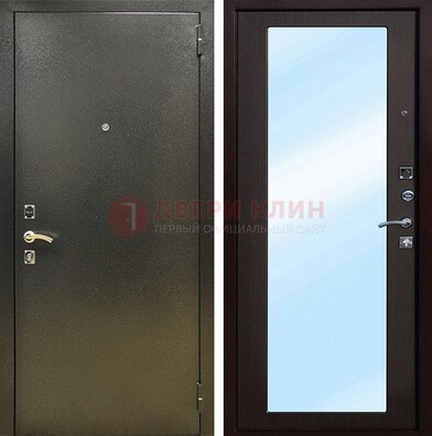Входная темно-серая дверь c порошковым покрытием и МДФ с зеркалом ДЗ-114 в Ногинске