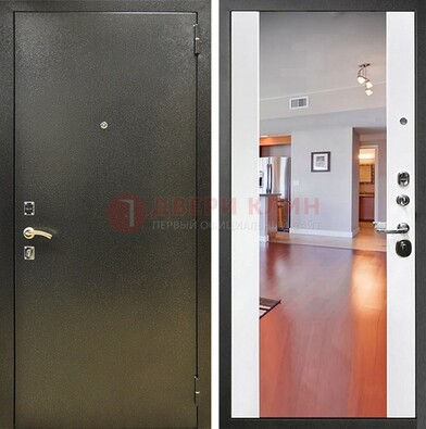 Входная темно-серая дверь c порошковым покрытием и Белой МДФ с зеркалом ДЗ-115 в Ногинске