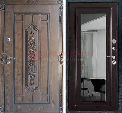 Уличная коричневая дверь c виноритом и МДФ Венге с зеркалом ДЗ-116 в Ногинске