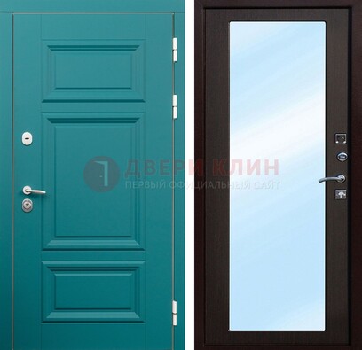 Зеленая входная дверь терморазрыв c виноритом и МДФ с зеркалом ДЗ-122 в Ногинске