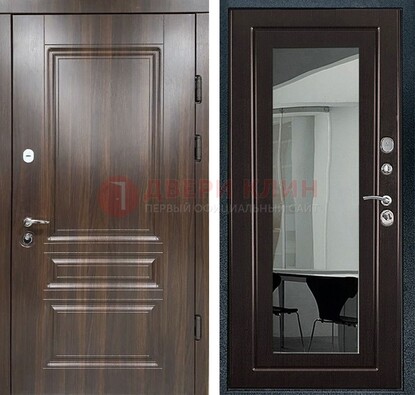 Железная коричневая дверь с МДФ Венге c зеркалом ДЗ-124 в Ногинске