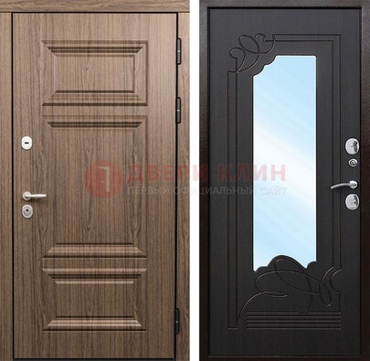Входная коричневая дверь с зеркалом МДФ Венге ДЗ-127 в Ногинске