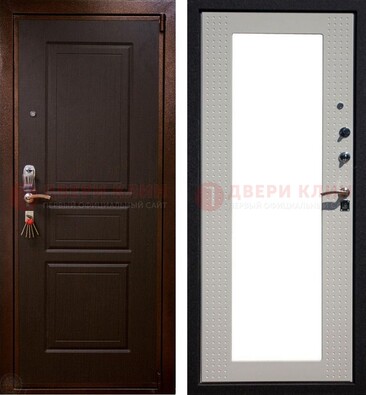 Коричневая железная дверь с панелями МДФ и зеркалом ДЗ-133 в Ногинске