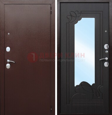 Коричневая стальная дверь с зеркалом ДЗ-18 в Ногинске