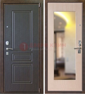 Коричневая стальная дверь с зеркалом МДФ внутри ДЗ-27 в Ногинске