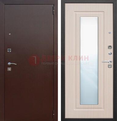 Входная дверь с порошковым покрытием филенчатой МДФ и зеркалом ДЗ-65 в Талдоме