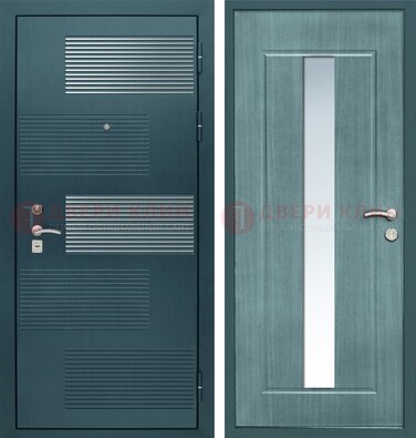 Входная дверь с зеркальной вставкой внутри с голубым МДФ с зеркалом ДЗ-71 в Ногинске