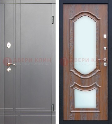 Серая входная дверь со светлой МДФ и зеркалами внутри ДЗ-77 в Ногинске