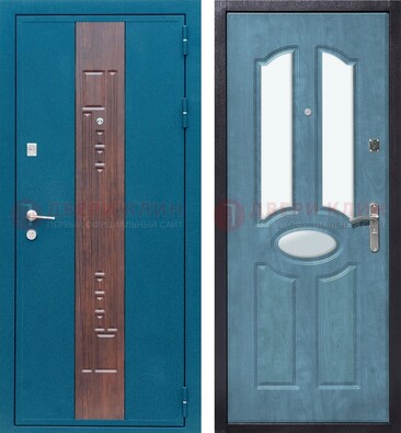 Голубая металлическая дверь МДФ с тремя зеркальными вставками ДЗ-78 в Ногинске