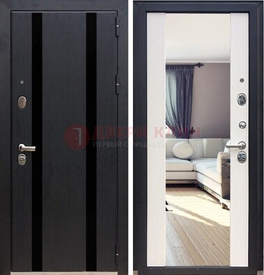 Черная входная дверь с зеркалом МДФ внутри ДЗ-9 в Ногинске