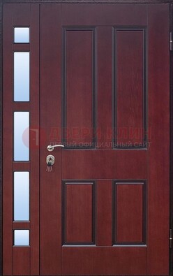 Красная входная полуторная дверь со стеклом ПЛ-10 в Ногинске